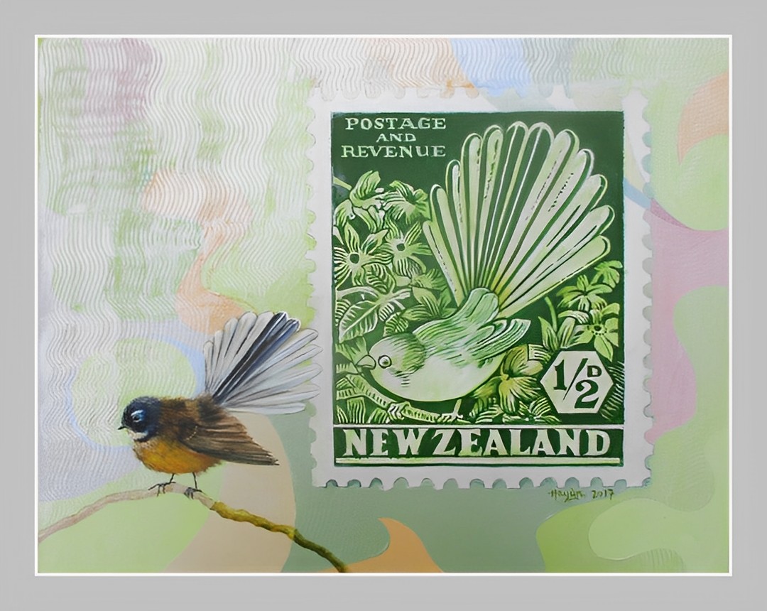 A stamp with a Tui on it